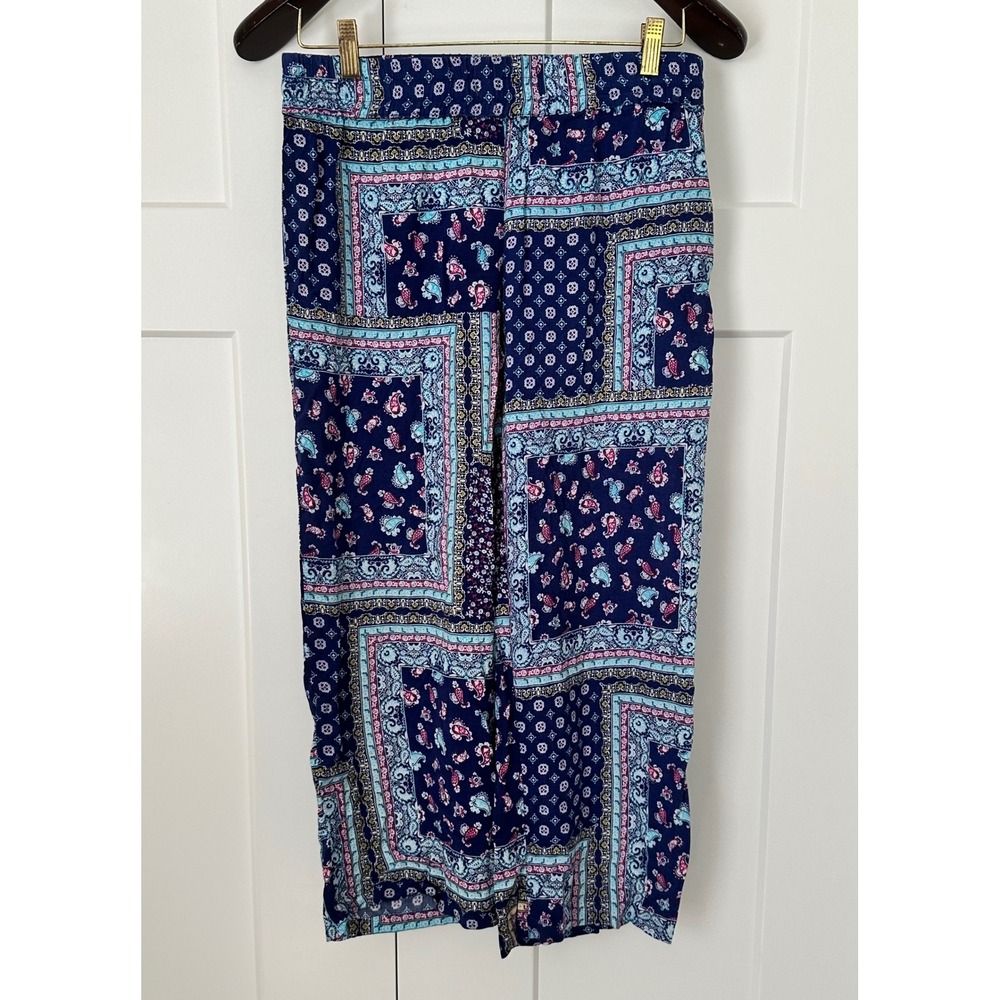 Artisan NY Womens Navy Blue Patchwork Paisley Wide Leg Rayon Pants Size M Boho
